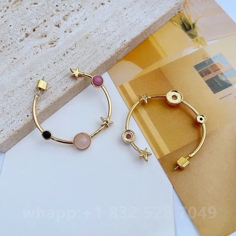 1:1 KS Jewelry Gold Stud Earrings For Women Fashion Jewelry Birthday Gift