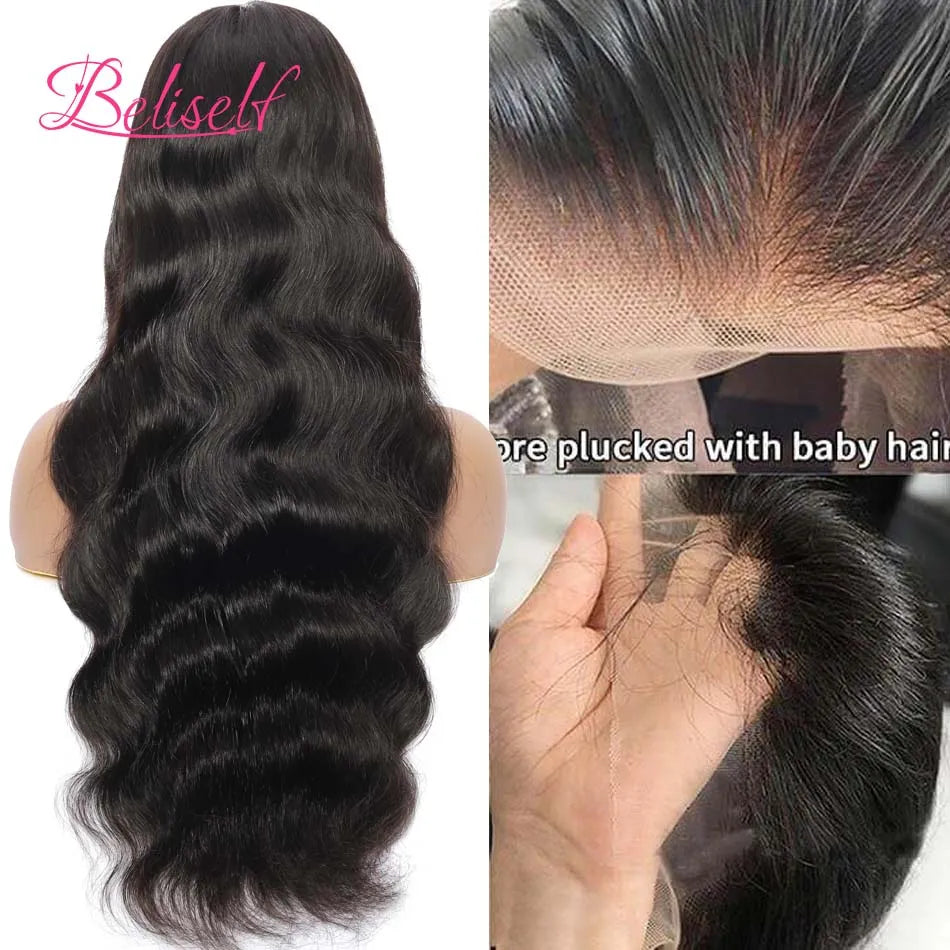 Beliself 13x6 Lace Front Human Hair Wig 250 Density Body Wave Glueless Wig Human Hair 13x6 HD Lace Frontal Wigs for Women