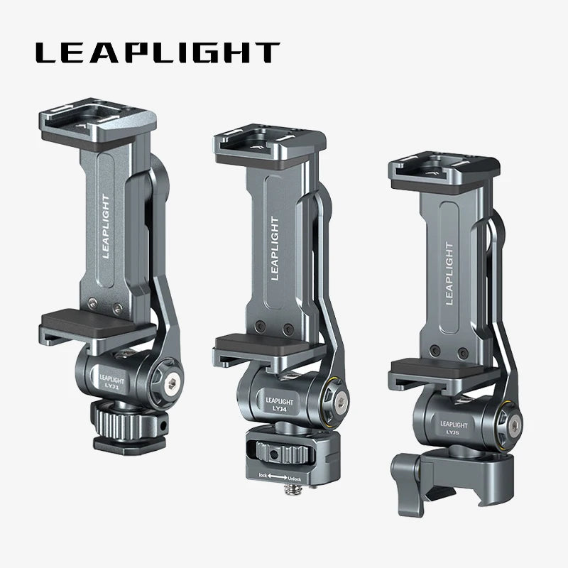 LEAPLIGHT Upgrade Aluminum Phone Tripod Mount Smartphone Holder Adapter W Arca Cold Shoe for iPhone 15 14 13 Phone Mic Light