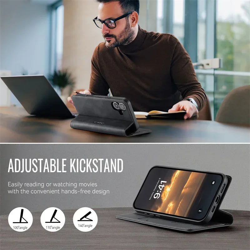 Magnetic Leather Wallet Card Phone Case For iPhone 17E 17 Air 16E 16 Pro Max 15 Plus 14 13 12 11 Flip Wireless Charging Cover