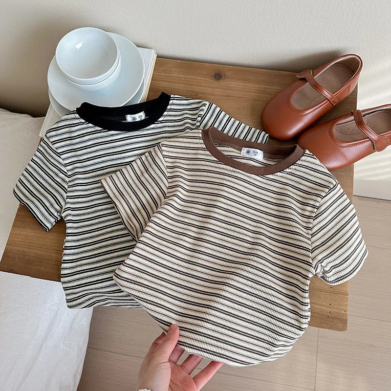 Children's Short Sleeve Boys Girls Summer New Striped T-shirt Baby Thin Bottoming Shirt Casual Wear