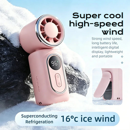 Lady's Mini Fan Handheld Small Portable Fan Cooling Turbo 5 Speeds 3000mAh LED Display 180° Rotatable Clip Rechargeable Fans