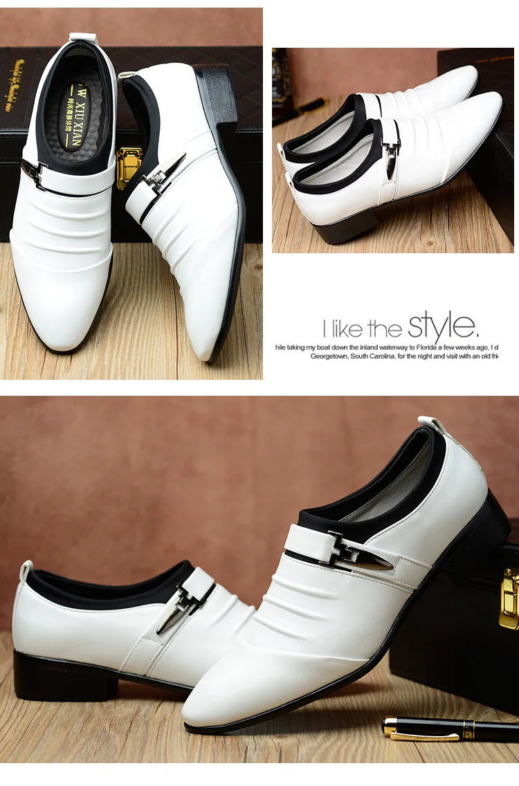 New Men's Slip-On Business Casual Shoes Large Size Fleece Lined Leather Shoes Wear Resistant Rubber Outsole Low Cut Ankle High