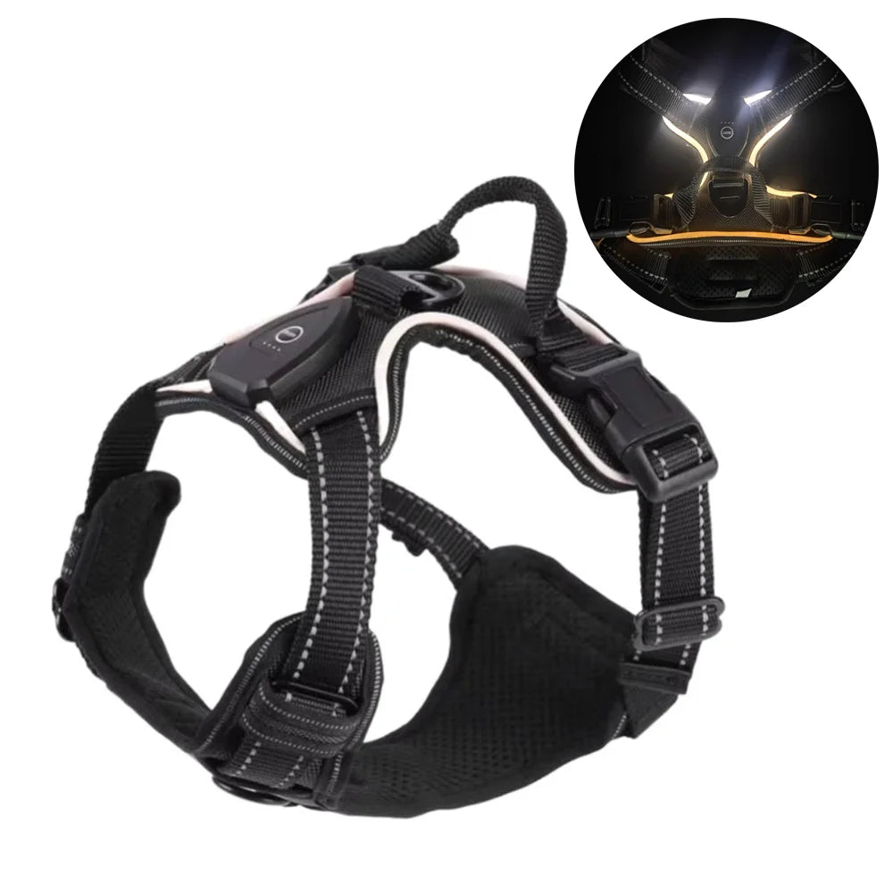 Light Up LED Dog Harness Rechargeable Adjustable Luminous Pet Chest Strap Padded Collar Soft Dog Glow Vest for Night Walking
