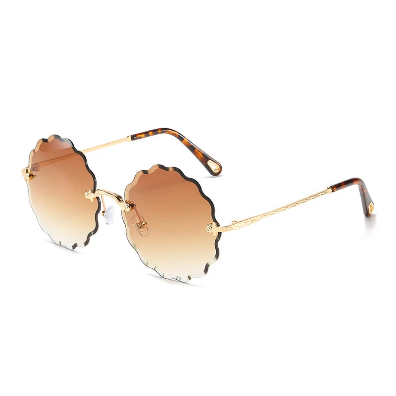 Oversized Round Sunglasses For Women Men Fashion Luxury Brand Design Rimless Sun Glasses Ladies Outdoors Travel Shades UV400