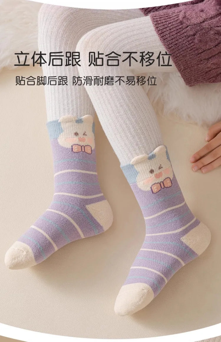 5 pairs of thick socks for girls in winter, medium to large-sized long tube looped socks with fleece added