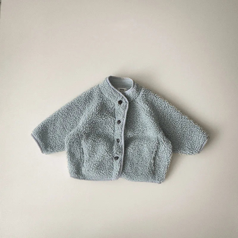 Spring Autumn Baby Kids Sherpa Fleece Jacket, Solid Color Loose Fit Warm Outerwear for Boys Girls Toddler 73-100