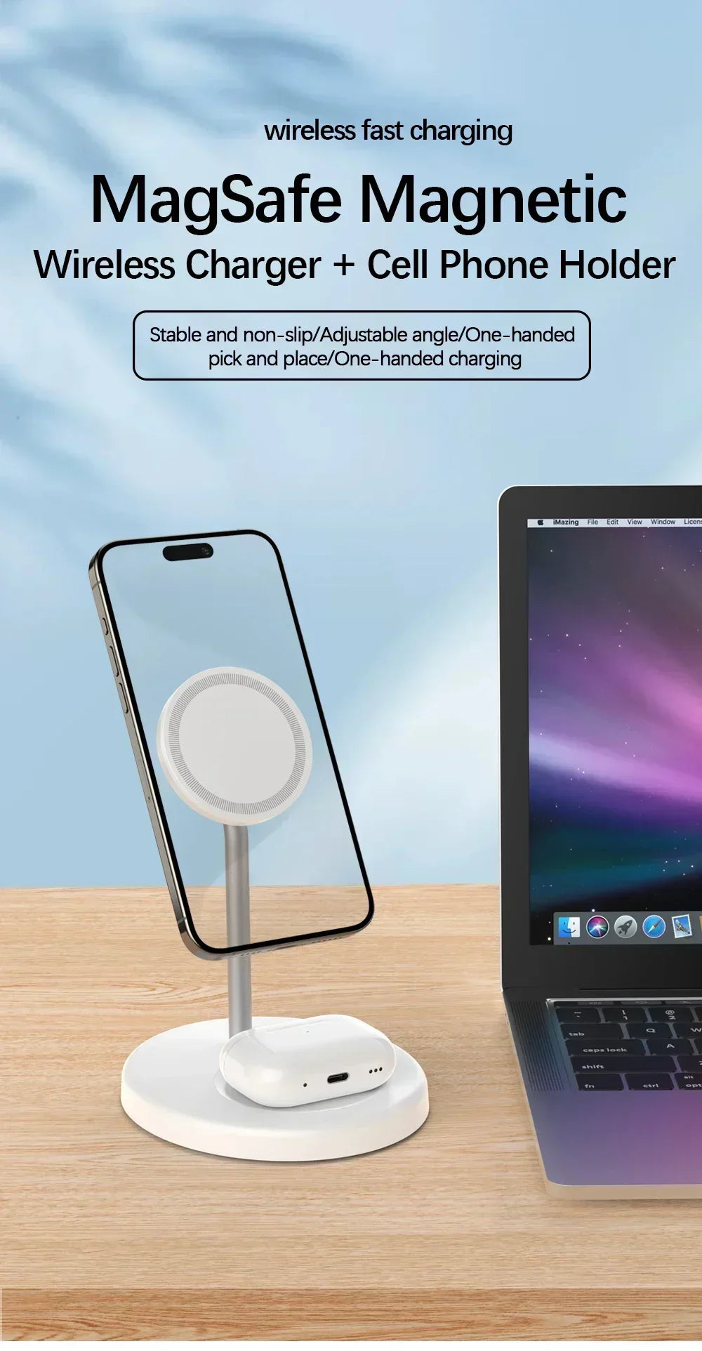 2-in-1 Magnetic Wireless Charger Stand for iPhone 17 16 15 14 13 12 AirPods 4/3 Pro for MagSafe Fast Wireless Charging Stantion