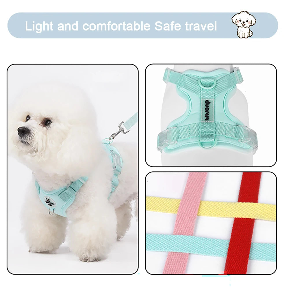 Pastel Dog Harness Leash Set- Soft Macaron Color No-Pull Vest for Small Medium Dogs - Cute Adjustable Pet Leash Set