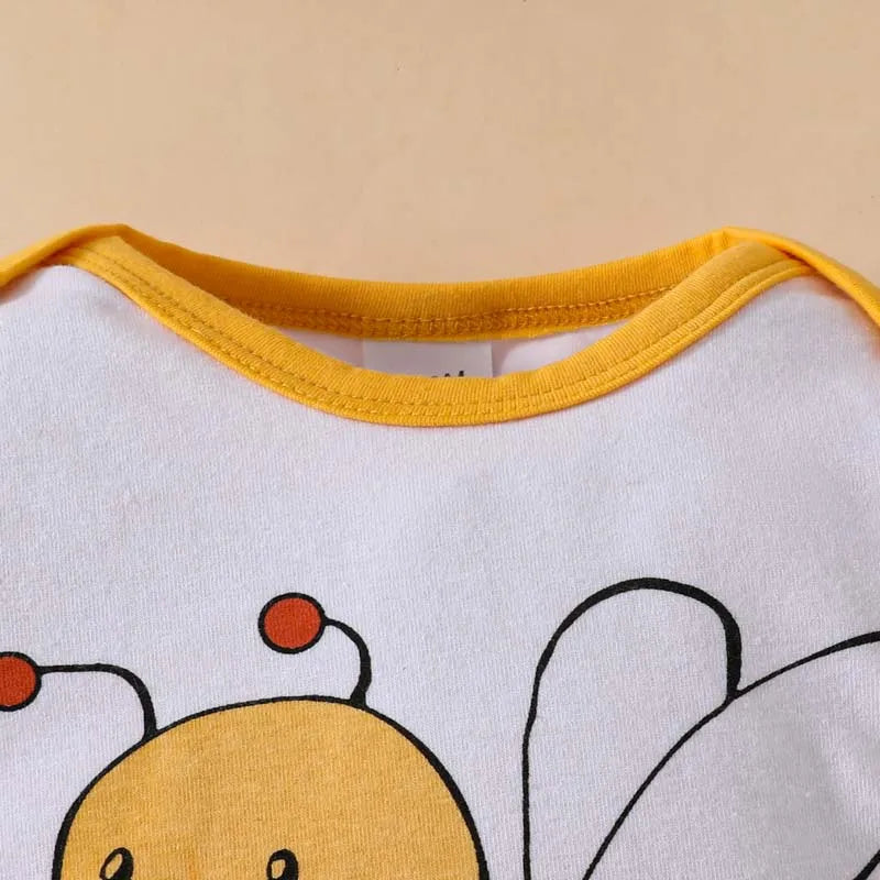 3Pcs Cute Boys Baby Girls Baby Set Long Sleeve Bee Letter Bodysuit Onesies Striped Pants Hat Set Newborn Baby Clothes 0-18Months