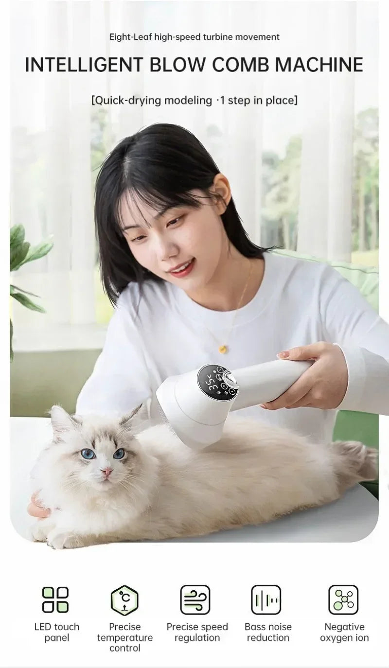 Pet Dog Hair Dryer 2-in-1 Cat Grooming Hairdressing Blow & Comb Low Noise Pet Cleaning Smart Pet Hair Dryer