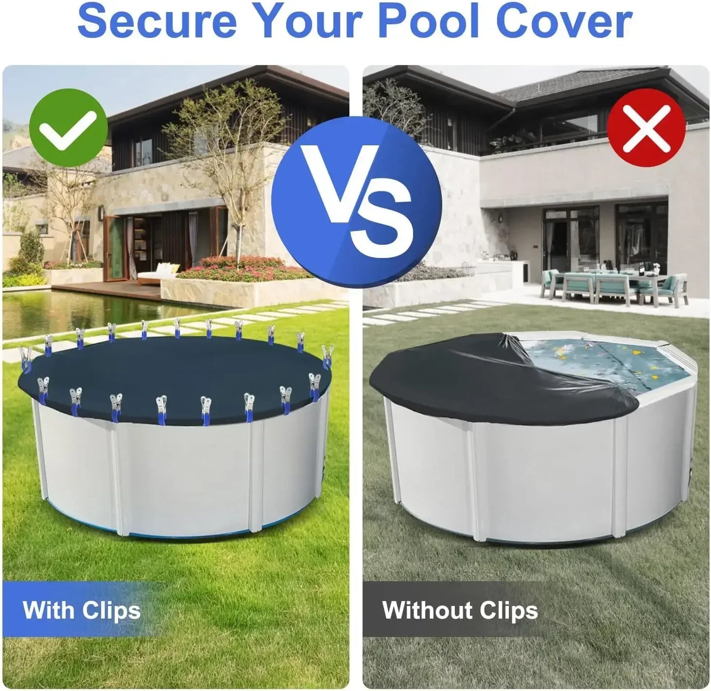 12/6pcs Durable Stainless Steel Pool Cover Clips with Blue/Black Plastic Handle - Suitable for Ground Pool Covers