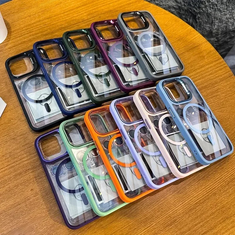 Luxury Magnetic Shockproof Phone Case For iPhone  18 16 17 15 14 13 12 11 Pro Max Funda For Magsafe Stand Lens Protector Cover
