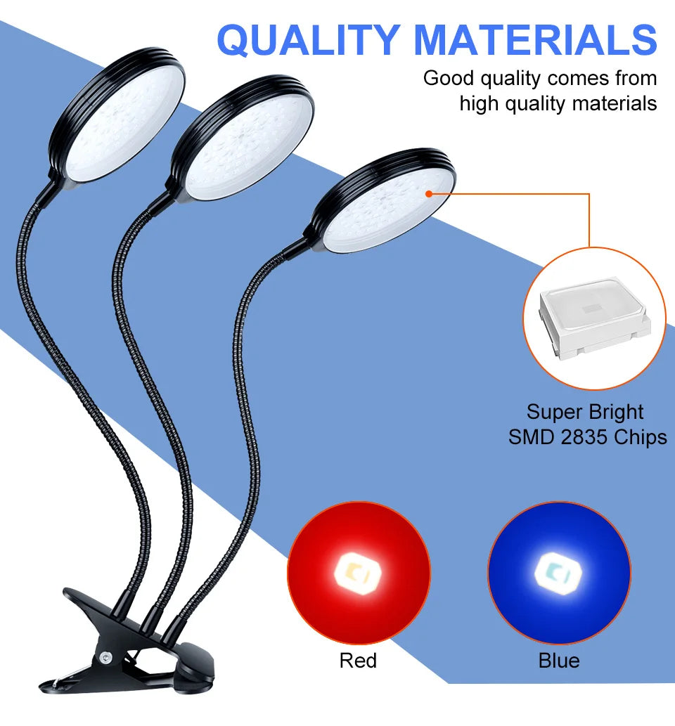 LED Grow Light Full Spectrum Dimmable With Timing Auto On/Off USB 5V Waterproof Plant Hydroponics Cultivation Lamp 1/2/3/4 Heads