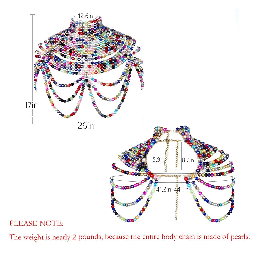 Women's Pearl Body Chains Bra Fashion Adjustable Size Shoulder Necklaces Sexy Tops Chain Wedding Dress Pearls Shawl Body Jewelry