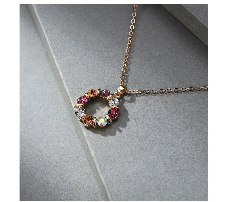 Luxury Multicolor Zircon Jewelry Set, Elegant Necklace and Earrings, Minimalist Luxury Gift for Women, Sparkling Gemstones