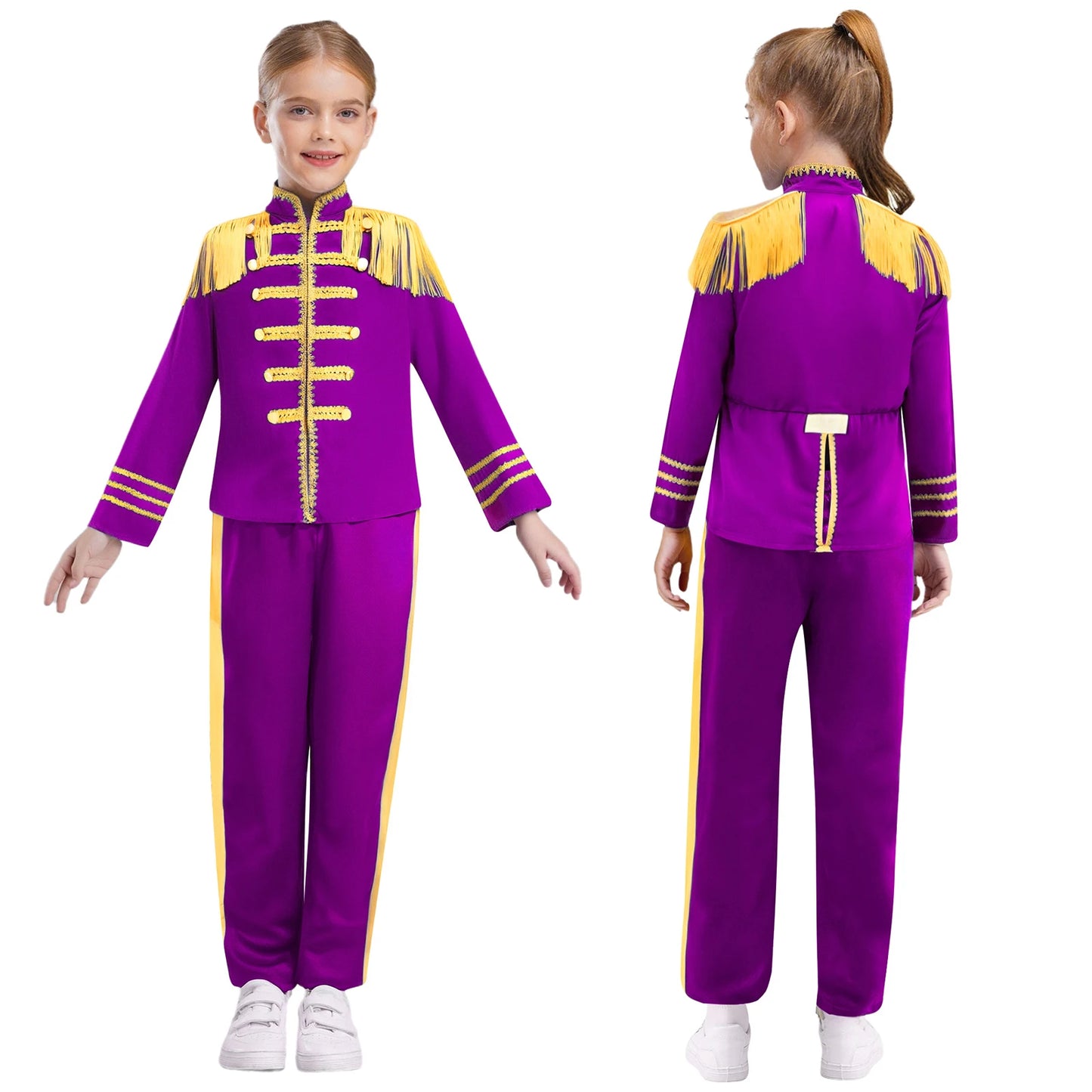 Kids Girls 60s Retro Hippie Rock Band Musician Costume Halloween Cosplay Carnival Party Circus Drummer Parade Tassel Jacket Coat