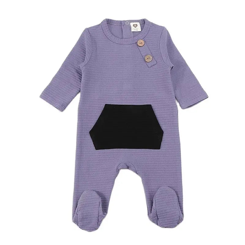 Elegant Baby Romper Winter Ribbed Pajamas Overalls with Contrast Pockets for Boys And Girls Footies for Autumn