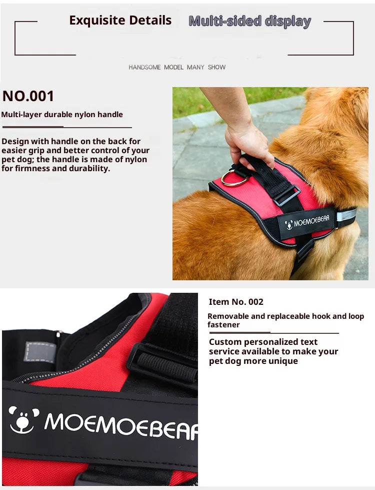 K9 Tactical Dog Harness and Leash Anti-Pull for Golden Retriever Pomeranian Adjustable Pet Walking Rope for Large Dogs