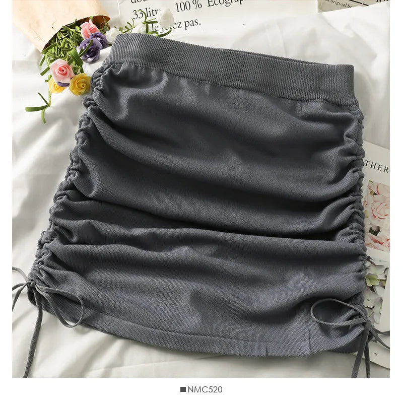 Women's High Waist Ruched Drawstring Bodycon Mini Skirt Stretchy Knit Casual Party Clubwear Summer Bodycon Short Skirt