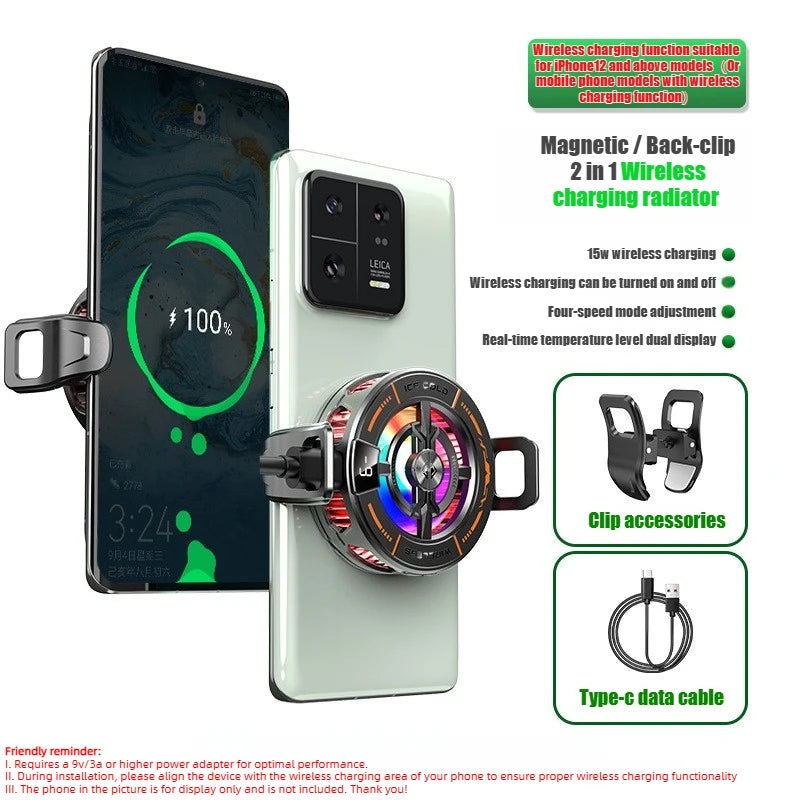 K28 Magnetic Semiconductor Phone Cooler with Wireless Fast Charger Cooling Radiator Gaming Accessorie for IPhone MagSafe Android
