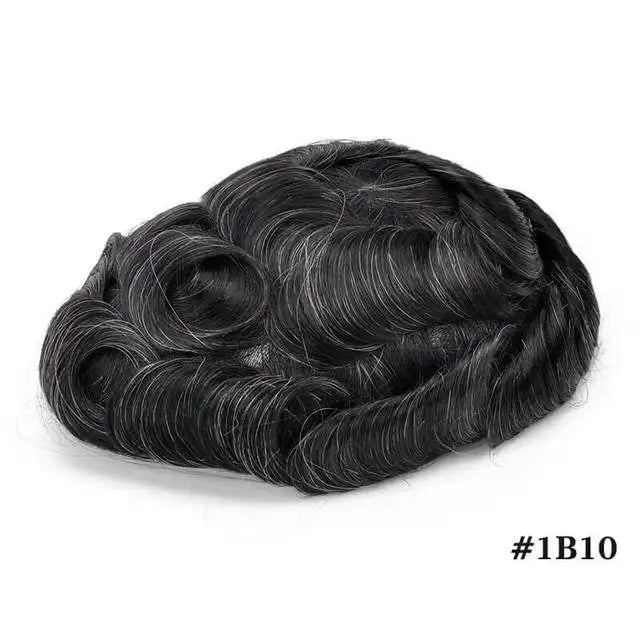 Men Toupee Lace NPU Human Hair Wig Indian Human Hair System Male Hairpiece Natural Wave Hair Pre-Plucked Hairline With Grey Hair
