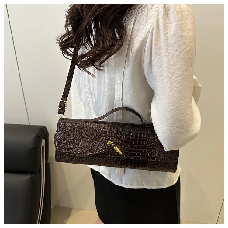 Luxury Design Top-Handle Bag For Women Evening Handbag Long Purse, Crocodile Pattern Crossbody Shoulder Bags Fashionable Outfits