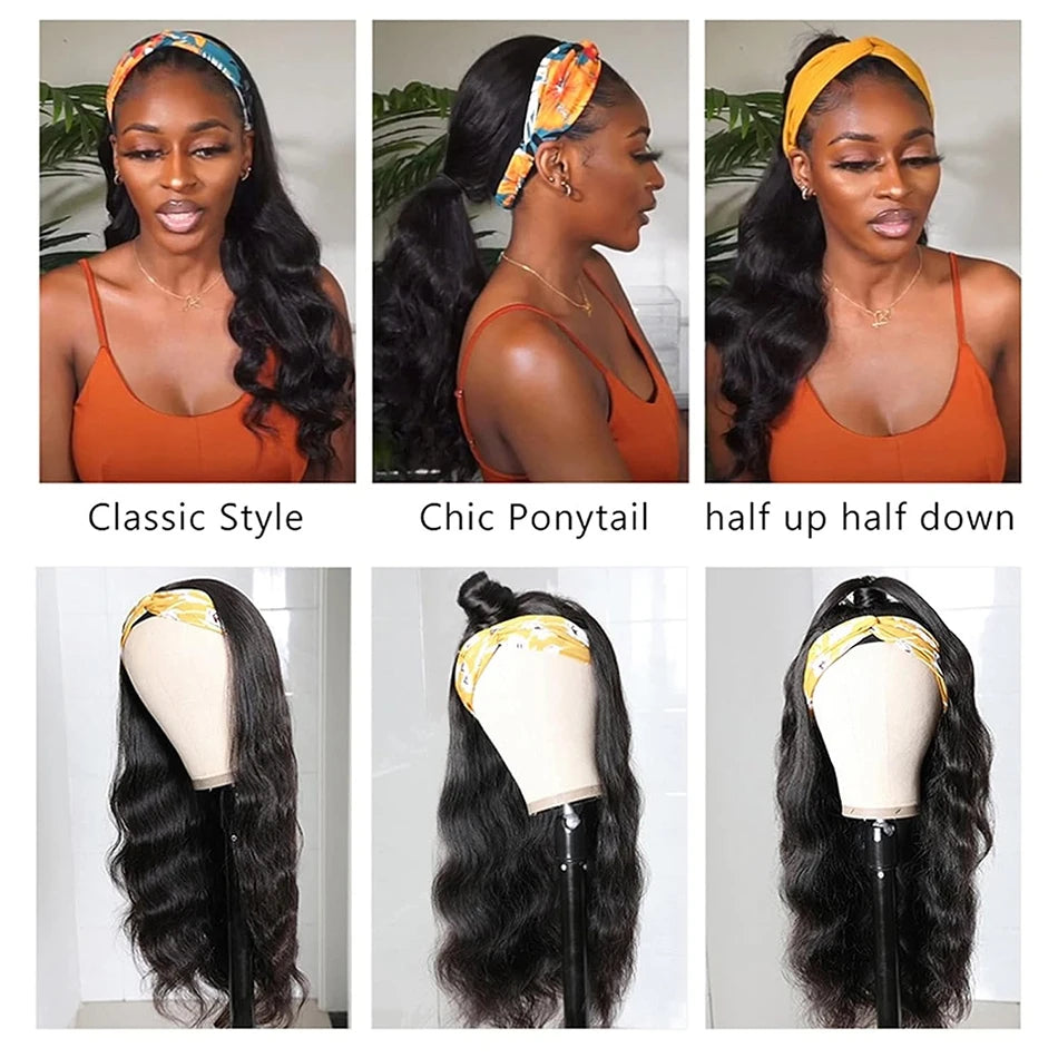Headband Wig Human Hair Body Wave Glueless Wigs Full Machine Made Wig Peruvian Human Hair Wigs For Black Women Easy to Go 250%