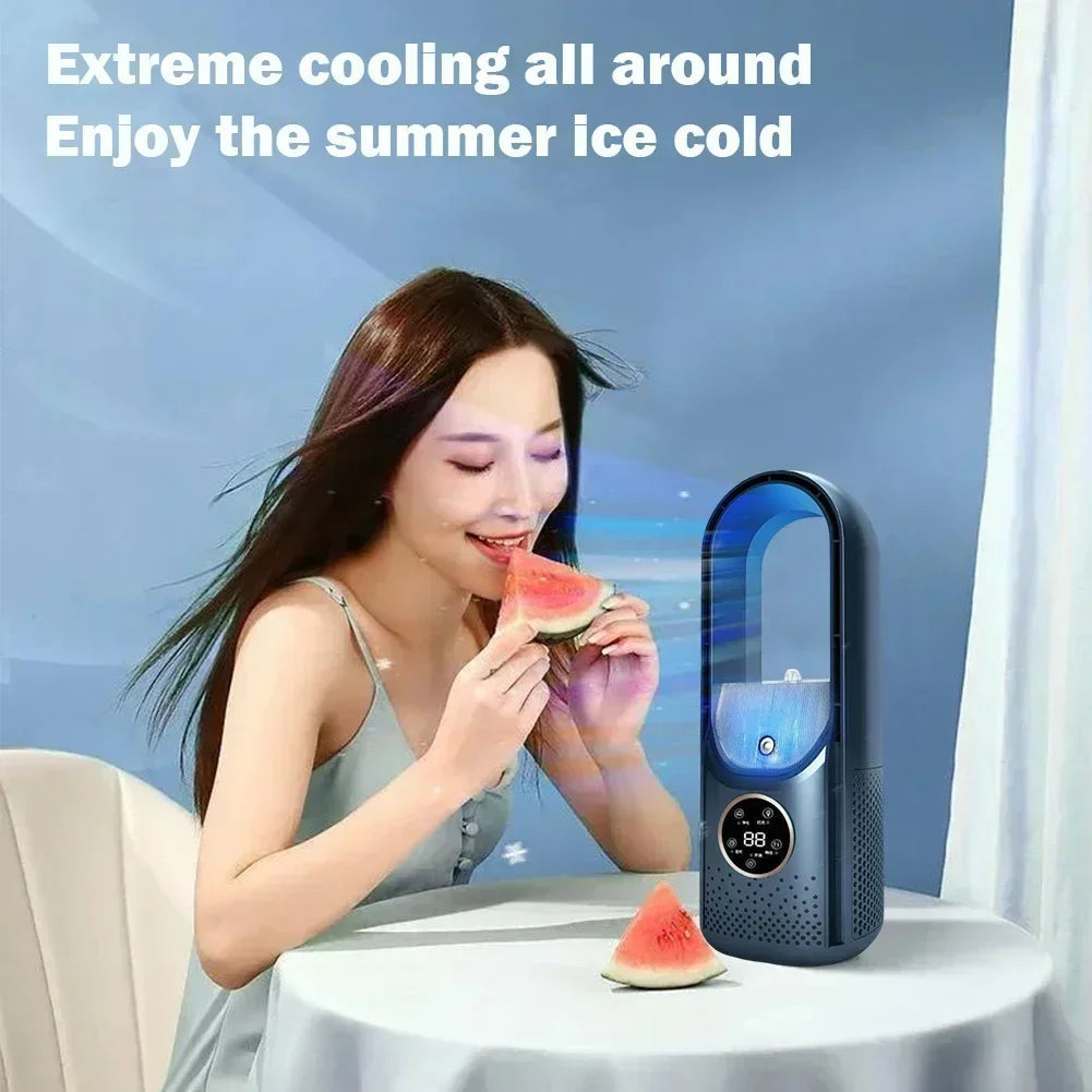 Leafless Fan Portable Air Conditioner LED Display Desktop Fanless Blade Cooler Cooling Fan Tower Air Cooler for Office Bedroom