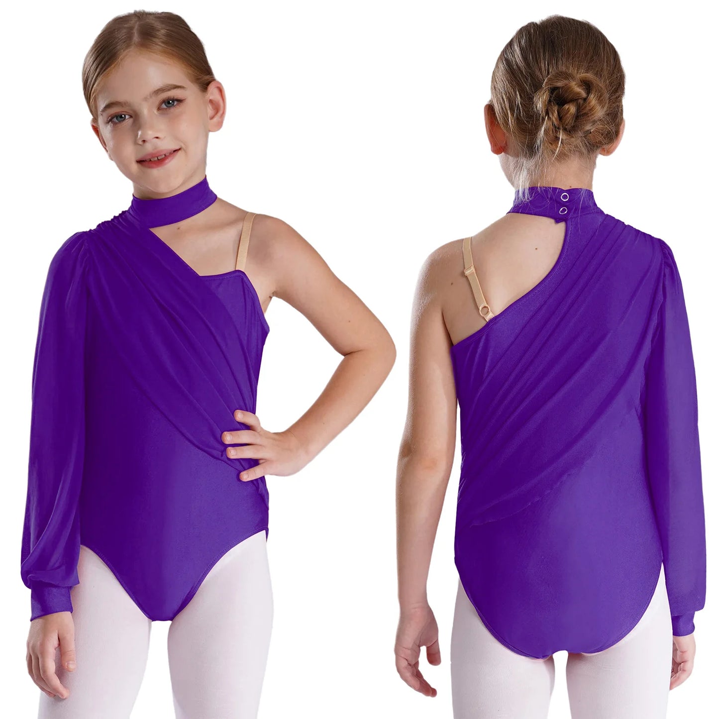 Girls Leotards Jumpsuit for Jazz Latin Skating Competition Costume Tassels Long Sleeve Rhinestones Bodysuit Modern Dancewear