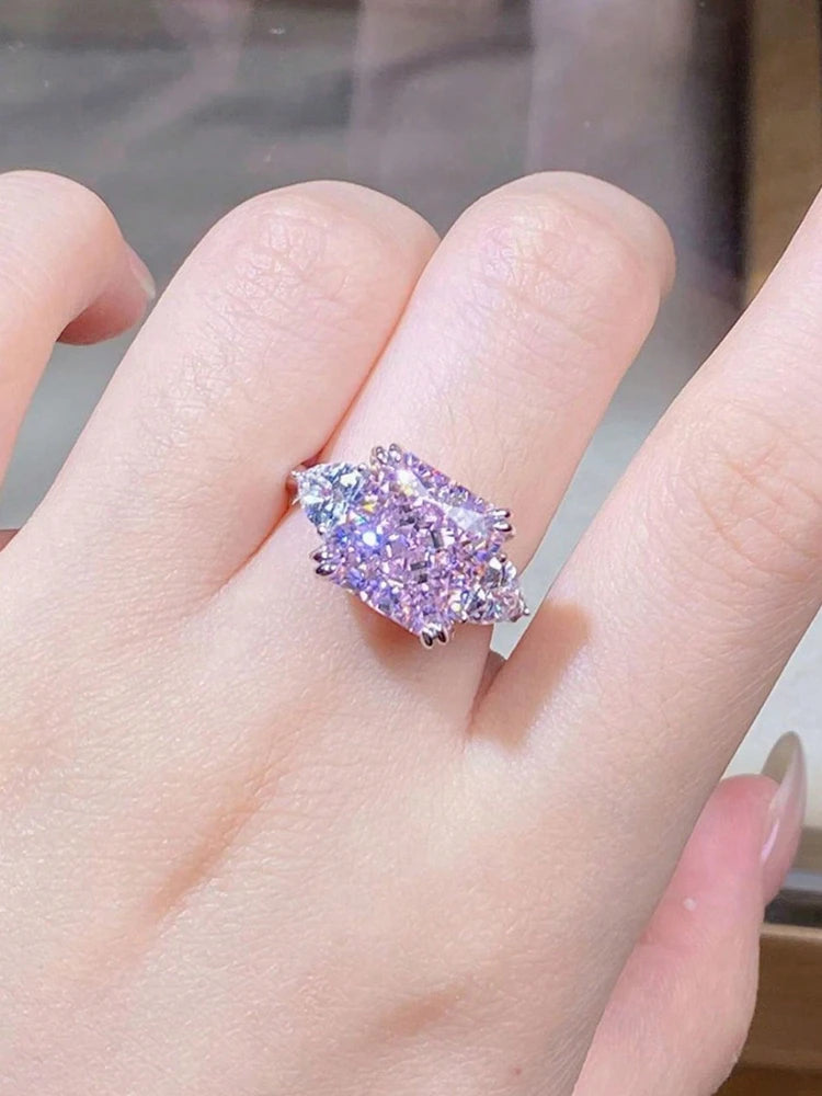 925 Sterling Silver Colourful Sugar Cube Triangle Zirconia Ring For Women Daily Anniversary Luxury High Quality Fine Jewelry