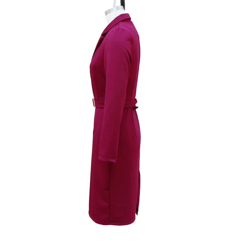 Elegant Office Dress High Waist Suit Collar Belted Style Autumn New Arrival Women's Fashionable Gown by None( AE Stock)