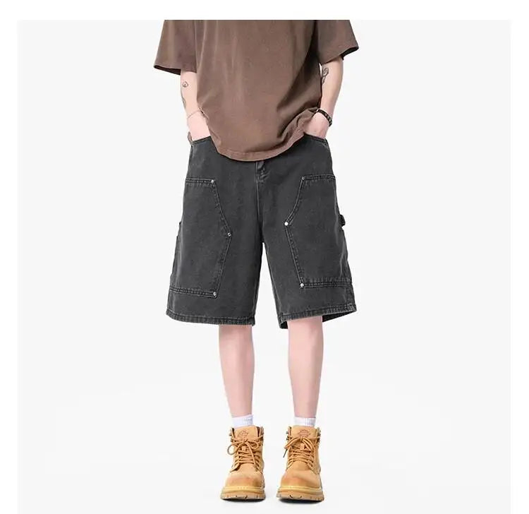 IEFB Workwear Men's Denim Shorts Multi Pocket Wide Leg Baggy Fit Casual Summer Streetwear Casual Cargo Jeans 9X2957