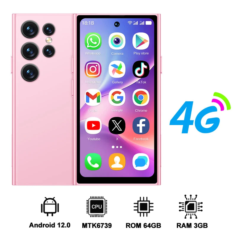 SERVO S27 Mini Android OS Cute Smartphone 4G LTE 3GB+64GB Play Store GPS WiFi Face ID 4.0"  Small Smart Phones Dual SIM Standby