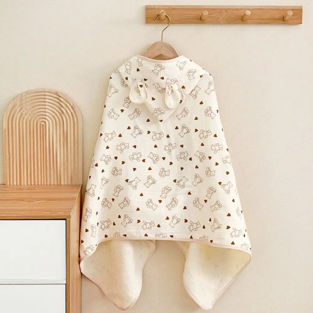 Warm Cartoon Printed Baby Gauze Bath Towel Four Layer Comfortable Hooded Bathrobe Soft Absorbent Infant Bathrobe Sleepwear