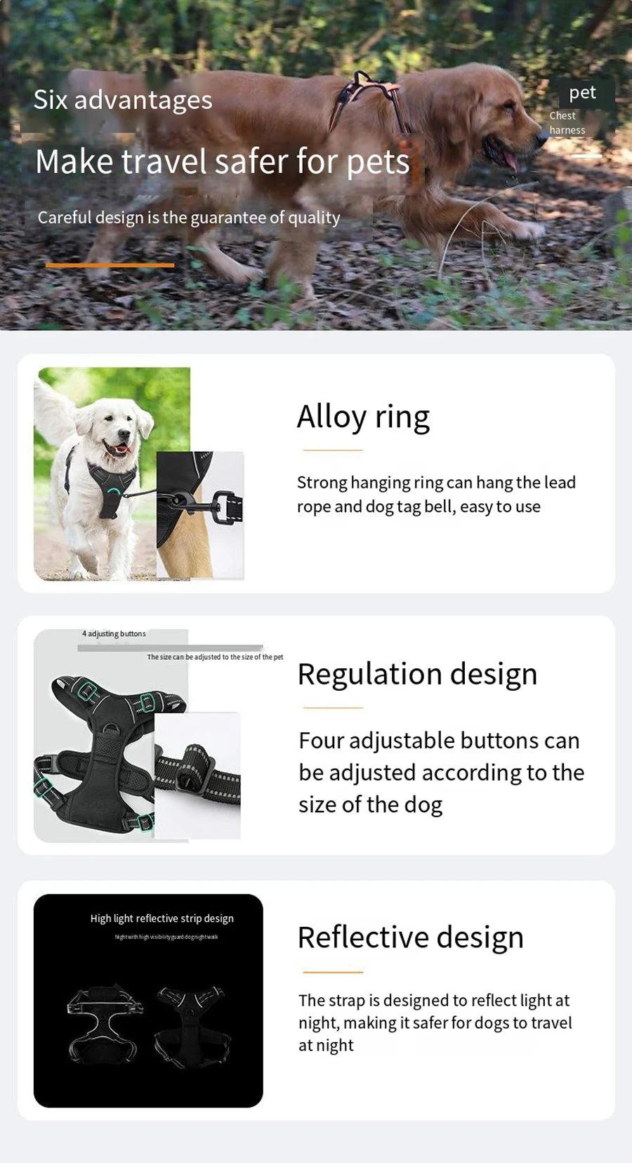 Dog Vest-Style Harness Leash, Pet Vest Leash, Four-Color Optional Nylon Material Dog Harness, Suitable for Medium and Large Dogs, Dog Harness Pet Supplies