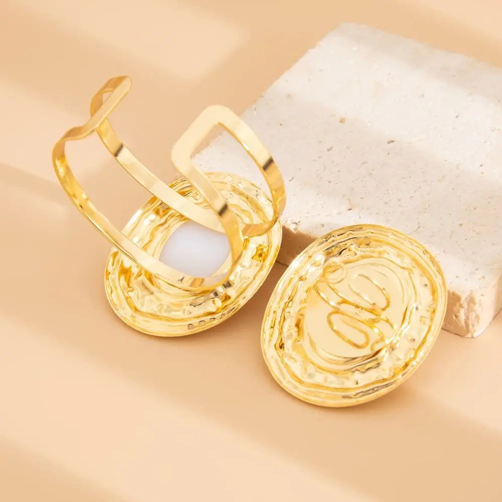 2pcs/set Exaggerated Bracelets Rings Set Irregular Geometric Jewelry Sets Gold Silver Color Elliptical Wide Bracelets