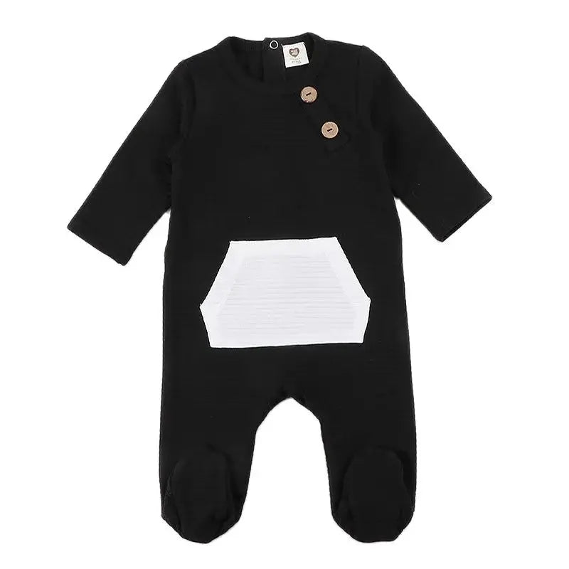 Elegant Baby Romper Winter Ribbed Pajamas Overalls with Contrast Pockets for Boys And Girls Footies for Autumn