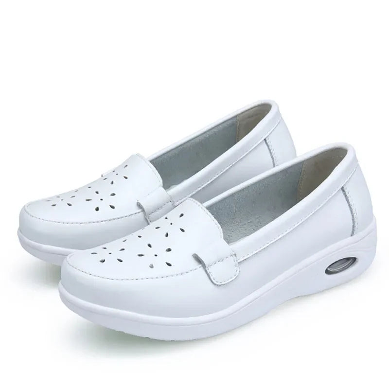 BEYARNE Four Seasons woman Pure black and white soft platform full sole nurse air cushion Shoes Women Genuine shoesL007