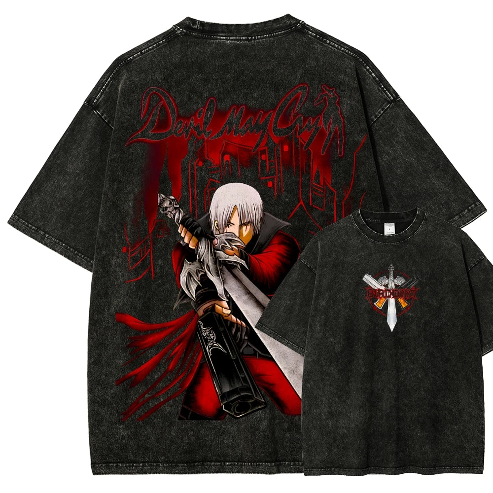 Devil May Cry Washed T-shirt 2026 New Model personality Clothes shirt Year round clothing Streetwear Trendy high quality Couples