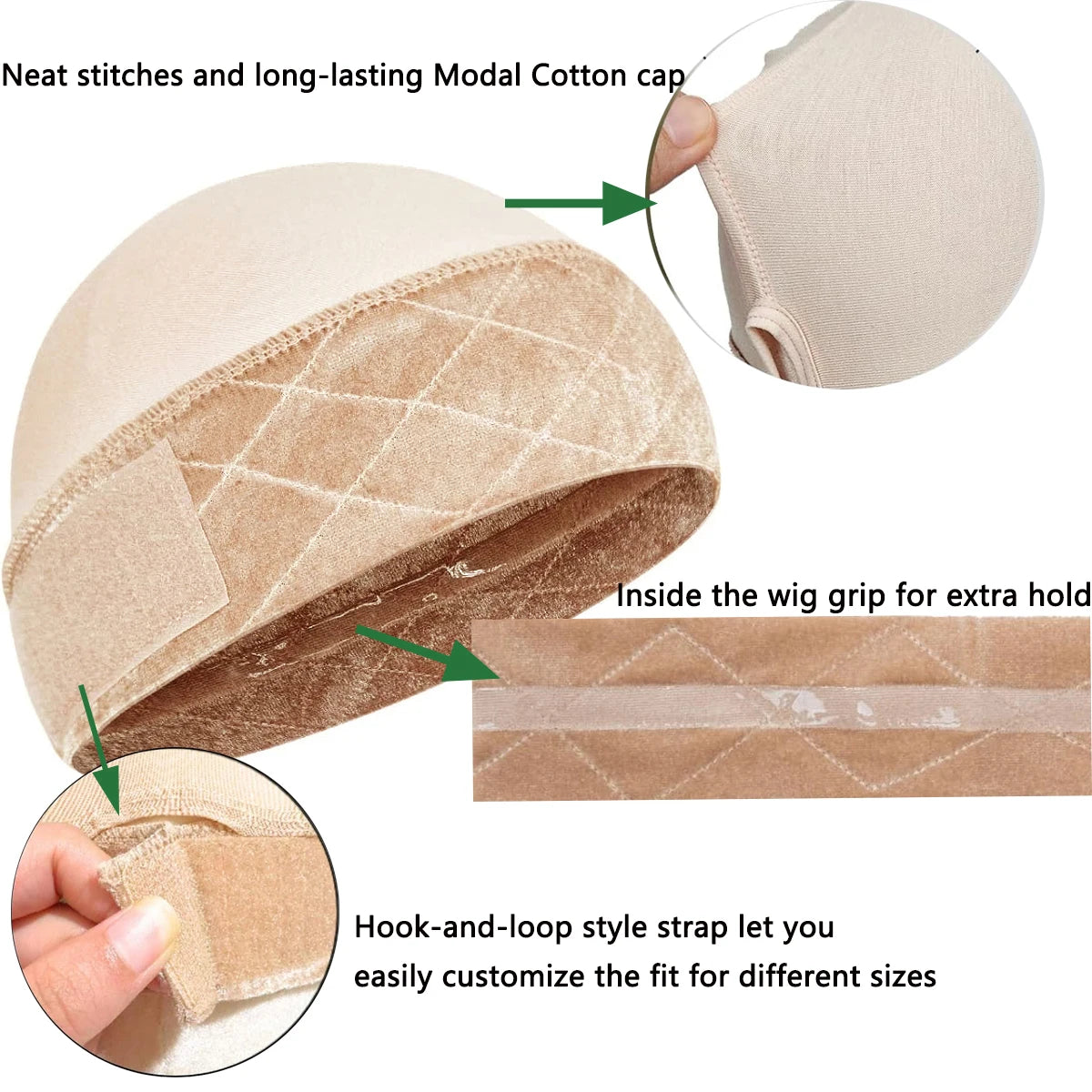 Wig Grip Cap with Silicone Strip Non Slip, 2-in-1 Soft Wig Caps to Hold Wig in Place, Brown Black Beige,Female Headband Wig Cap