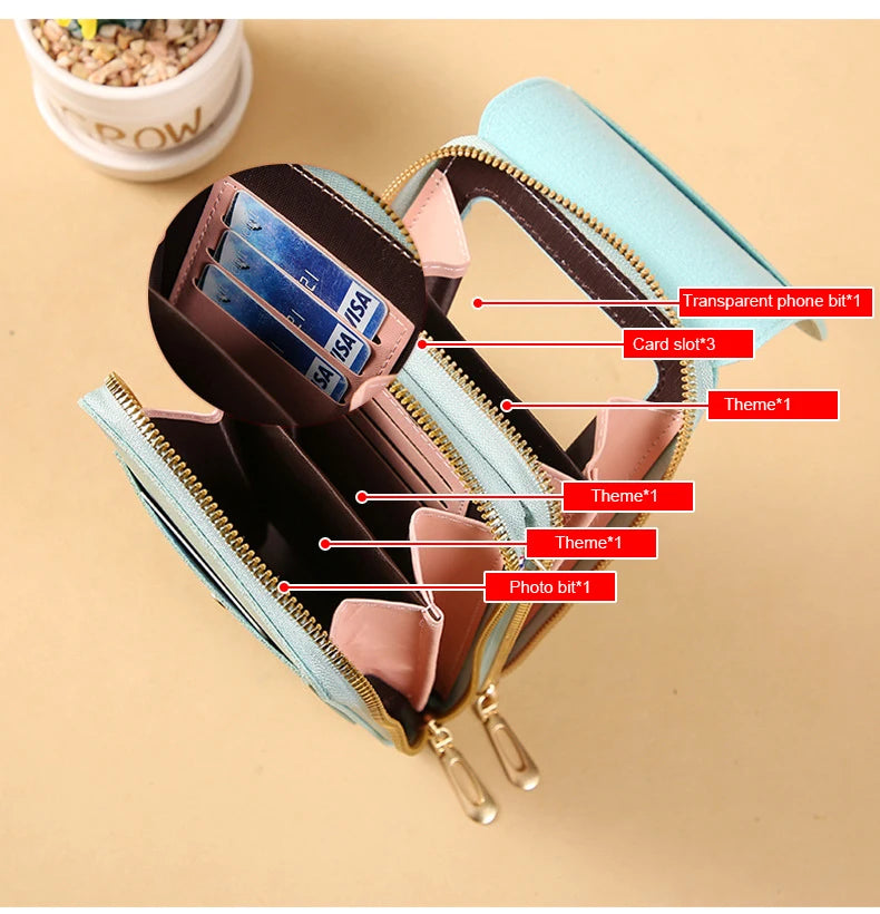 Women Crossbody Shoulder Bags Wallets Touch Screen Cell Phone Bag Soft Leather Strap Handbag for Female Luxury Messenger Bags