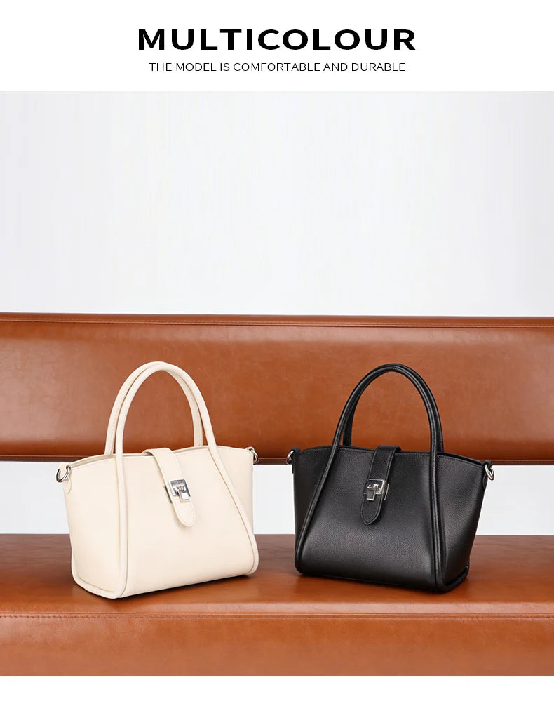 Genuine Leather Mini Tote Bag for Women Fashion Cowhide Shoulder Bag Patchwork Commute Handbag Luxury Designer Crossbody Bag