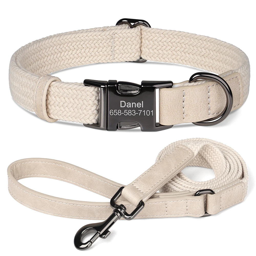 Retro Dog Collar Leash Set Custom Nylon Dog Collars With Walking Lead Rope Adjustable Pet Necklace for Small Large Dogs Durable