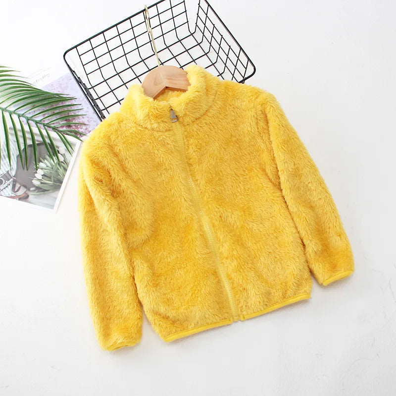 Girls Plus Velvet Coat Children's Furry Jacket Boys Double Sided Padded Outerwear Kids Warm Casual Solid Color Clothing 2-8Y