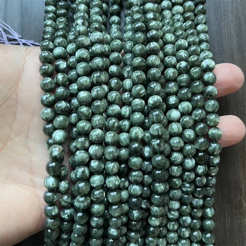 6MM Green Charoite 10MM Purple Jade Effect Natural Genuine Seraphinite Gemstone Loose Beads for Jewelry Design DIY Clinochlore