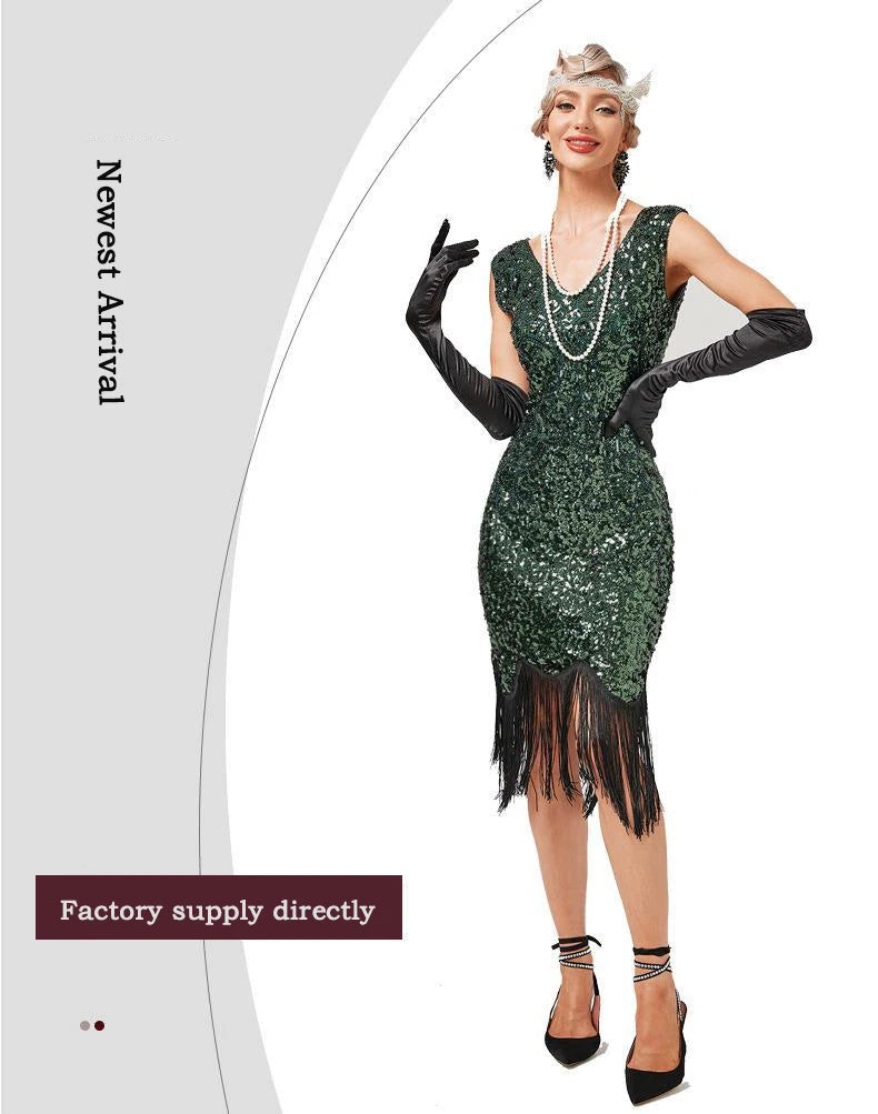 New Arrivals Women's 1920s 30S Sequin Fringed Beaded Flapper Gatsby Cocktail Dress Wedding Formal Party Dresses