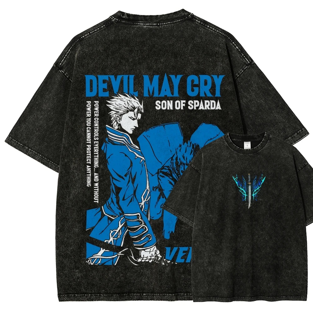 Devil May Cry Washed T-shirt 2026 New Model personality Clothes shirt Year round clothing Streetwear Trendy high quality Couples