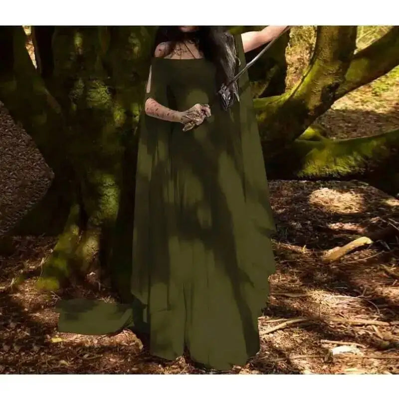 Cos Halloween Costume Women Dress Medieval Dresses Party Long Sleeve Round Neck Belt Women's Dress