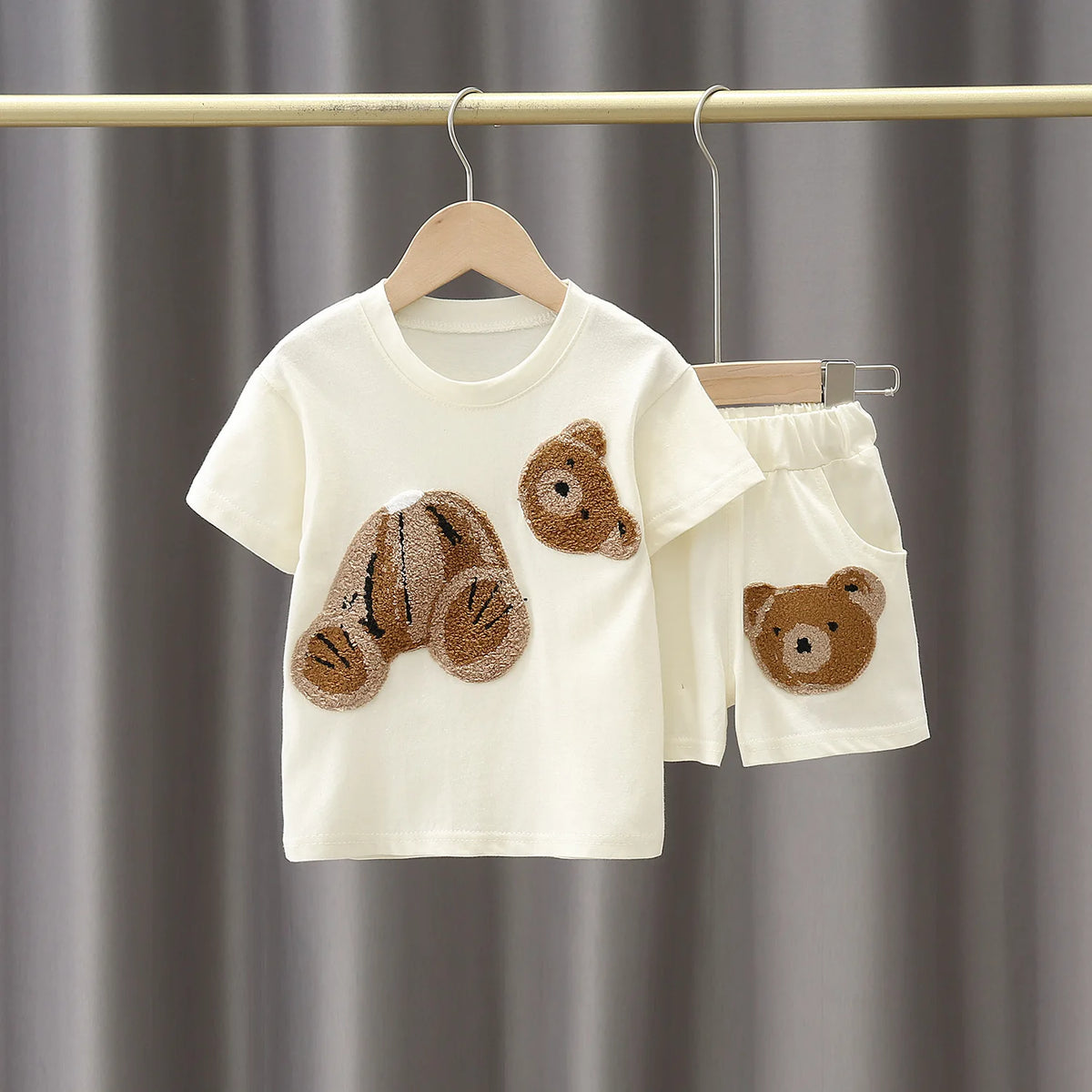 Summer Toddler Baby Clothes Children Boys Cotton Bear Short Sleeve T-Shirt+Shorts 2pcs Set Kids Fashion Sports Costume 1-6 Years